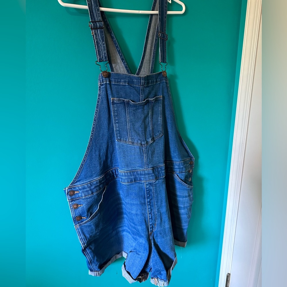 Ava & Viv 24W stretch denim shirt overalls shortalls